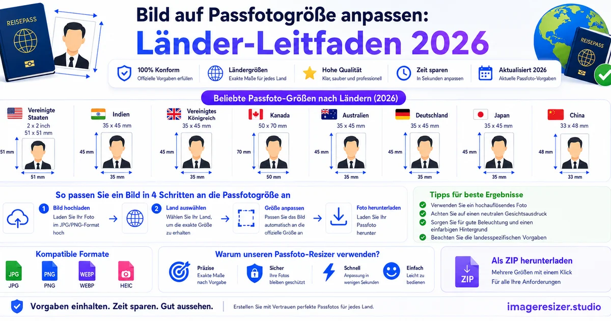 Bild auf Passfotogröße anpassen: Länder-Leitfaden 2026