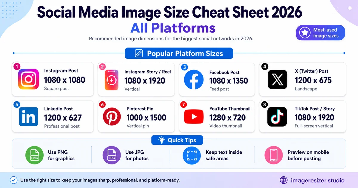Social Media Image Size Cheat Sheet 2026: All Platforms