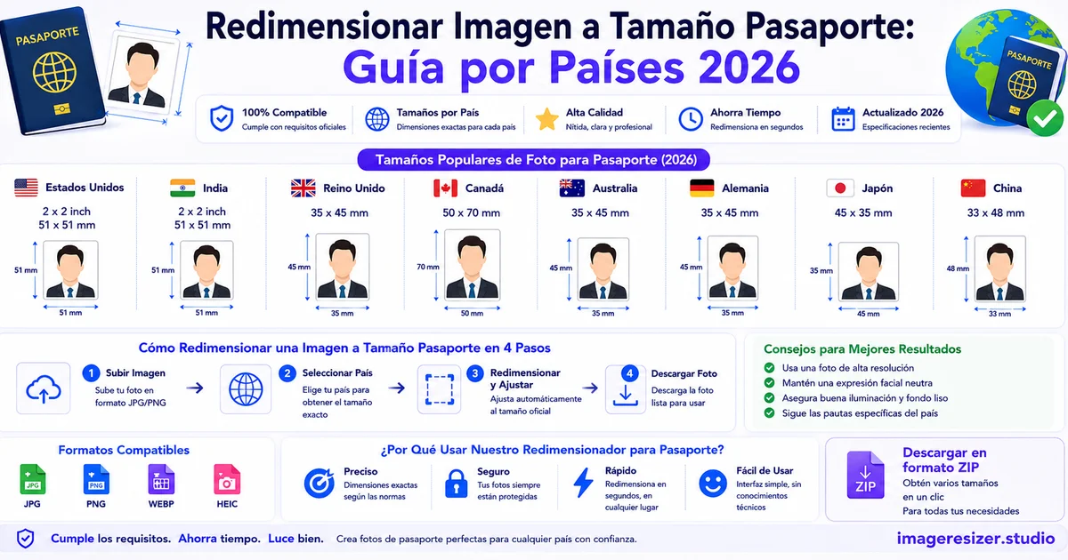 Redimensionar Imagen a Tamaño Pasaporte: Guía por Países 2026
