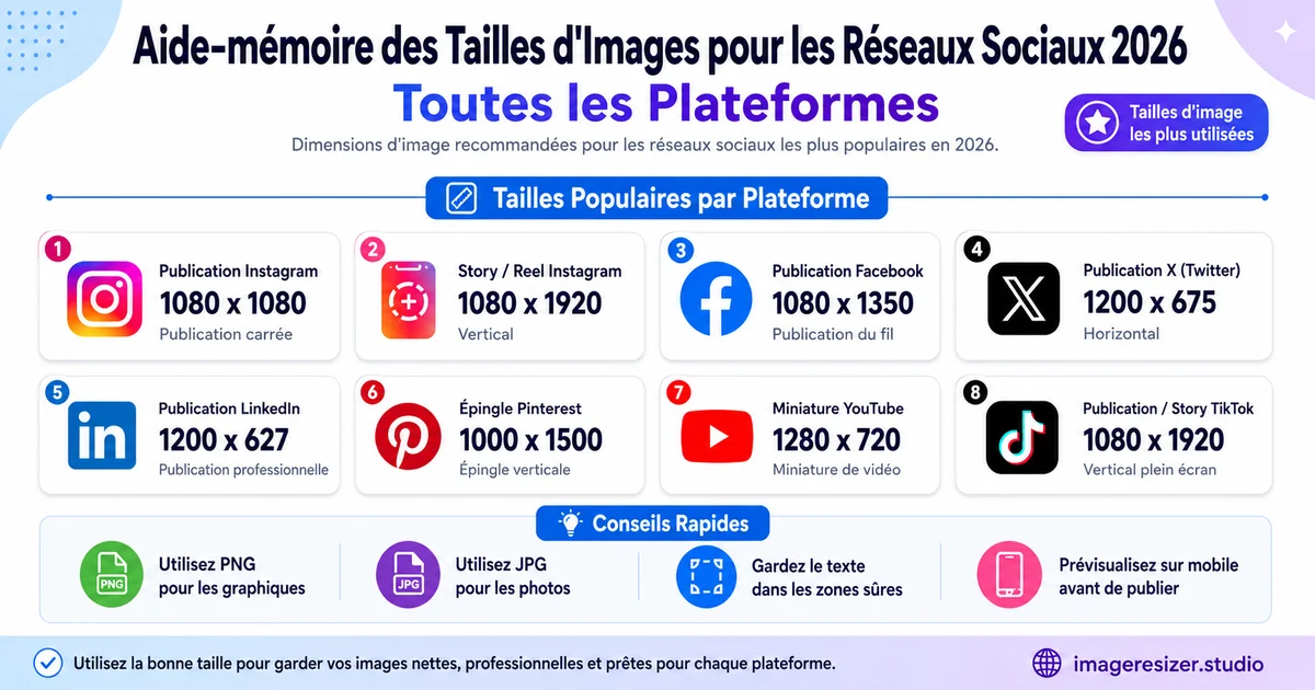 Aide-mémoire des Tailles d'Images pour les Réseaux Sociaux 2026