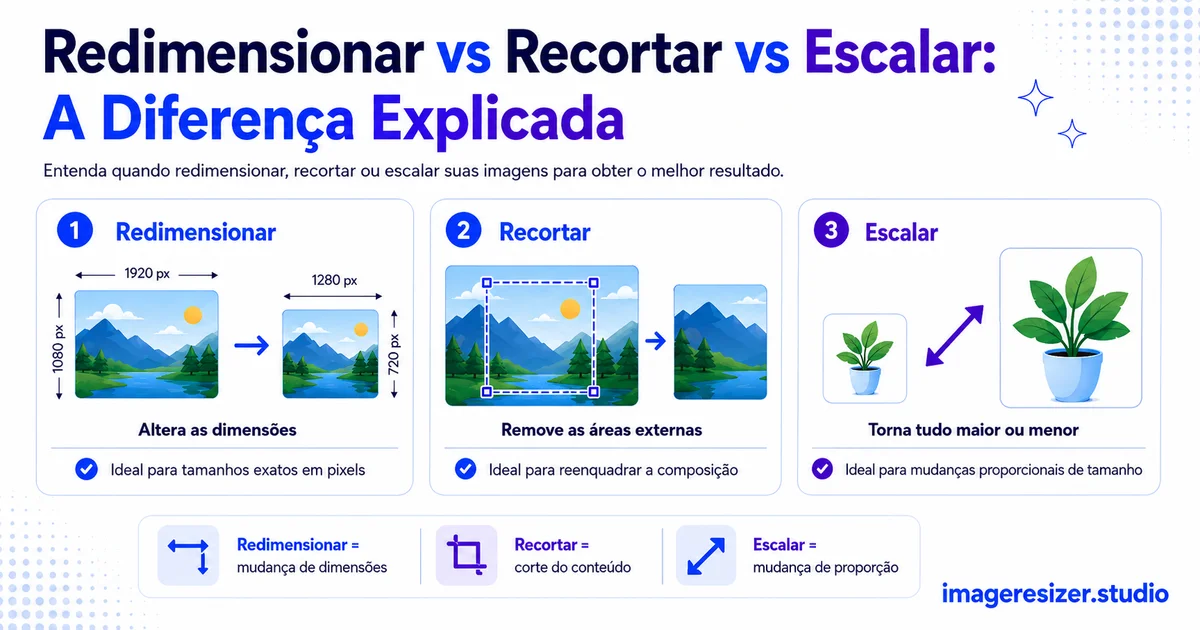 Redimensionar vs Recortar vs Escalar: A Diferença Explicada