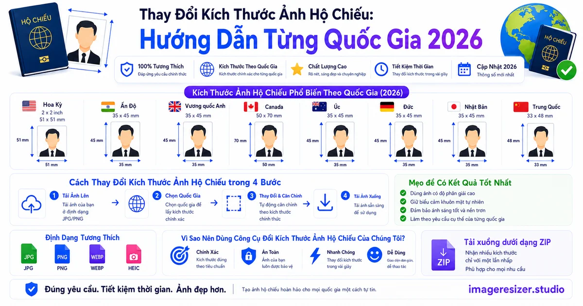 Thay Đổi Kích Thước Ảnh Hộ Chiếu: Hướng Dẫn Từng Quốc Gia 2026